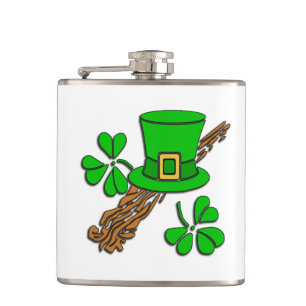 Irischer Hut und Kleeblätter Flachmann