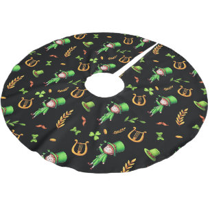 Irischer Leprechaun grün-goldenes Muster schwarz Polyester Weihnachtsbaumdecke