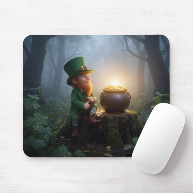 Irischer Leprechaun in einem nebligen Wald Mousepad (Mit Mouse)
