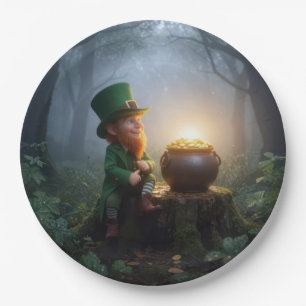 Irischer Leprechaun mit einem Topf voll Gold Pappteller