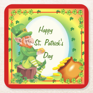Irischer Leprechaun Topf mit Gold Rechteckiger Pappuntersetzer