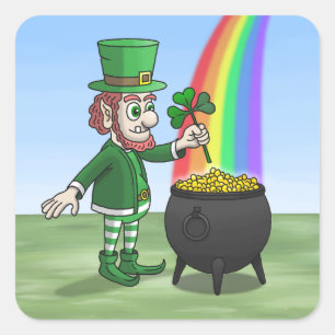 Irischer Leprechaun und der Topf voller Gold Quadratischer Aufkleber