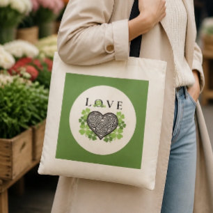 Irischer LIEBE Shamrock & keltisches Knotenherz Tragetasche