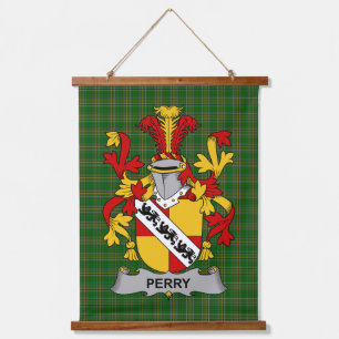 Irischer Perry-Wappen Familienwappen Wandteppich Mit Holzrahmen