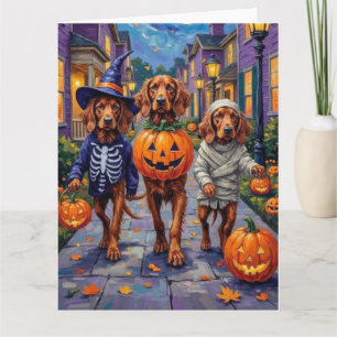 Irischer Rotsetter beim Trick-or-Treaten Halloween Karte