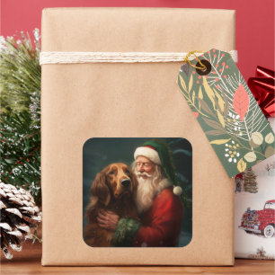 Irischer Rotsetter Weihnachtsmann Festive Weihnach Quadratischer Aufkleber