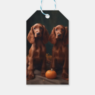 Irischer Rotsetter-Welpe Herbstfreude Kürbis Geschenkanhänger
