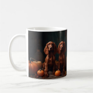 Irischer Rotsetter-Welpe Herbstfreude Kürbis Kaffeetasse