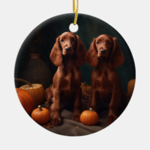 Irischer Rotsetter Welpe Herbstvergnügen Kürbis Keramik Ornament