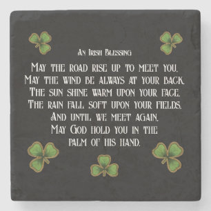 Irischer Segen und Shamrocks Schwarz und Grün Steinuntersetzer