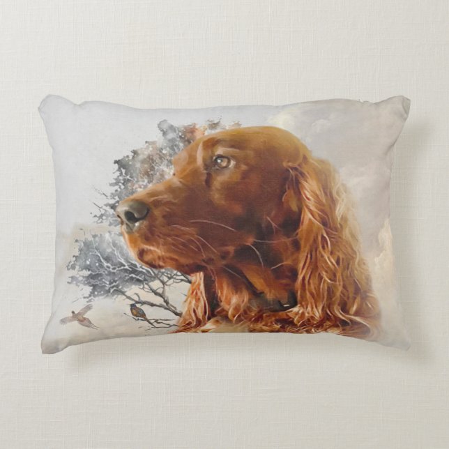 irischer Setter mit Fasant Dekokissen (Vorderseite)
