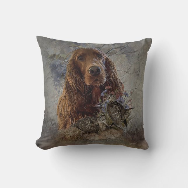irischer Setter mit Holzhaken Kissen (Vorderseite)