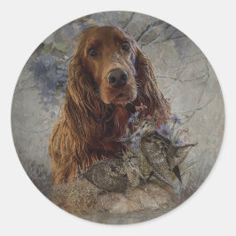 irischer Setter mit Holzhaken Runder Aufkleber