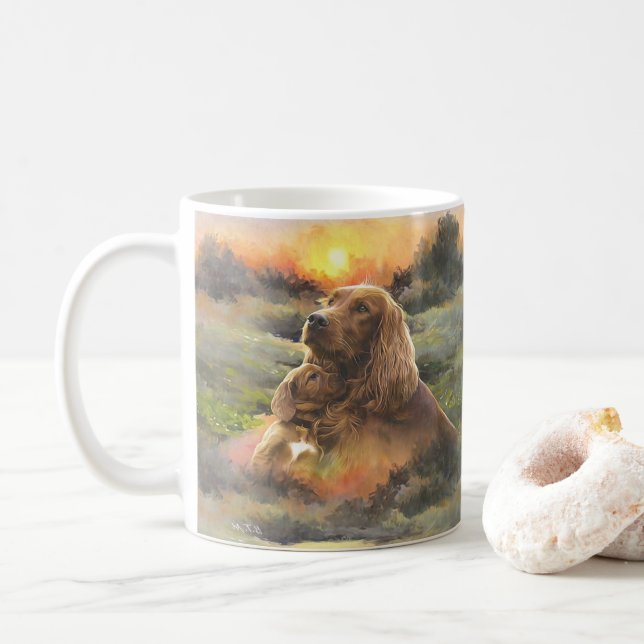 irischer Setter mit Welpe Kaffeetasse (Mit Donut)