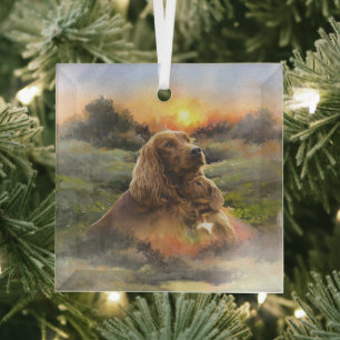 irischer Setter mit Welpe Ornament Aus Glas