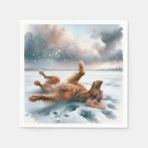 Irischer Setter rollt im Schnee Serviette