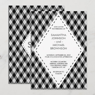 Irischer Tartan-Diamant Schwarz Grau Hochzeit Einladung