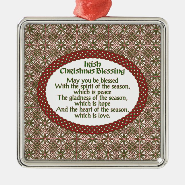 Irischer Weihnachtssegen, roter grüner keltischer Ornament Aus Metall (Vorne)