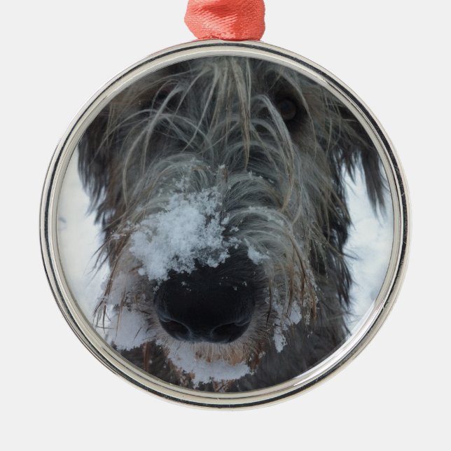 irischer Wolfhound, der im Schnee spielt Ornament Aus Metall (Vorne)