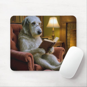 Irischer Wolfshund Hund liest ein Buch  Mousepad
