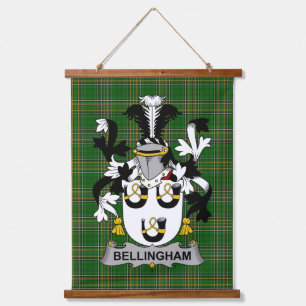 Irisches Bellingham-Wappen Familienwappen Wandteppich Mit Holzrahmen