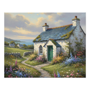 Irisches Cottage im Frühling im Stil einer Vintage Fotodruck
