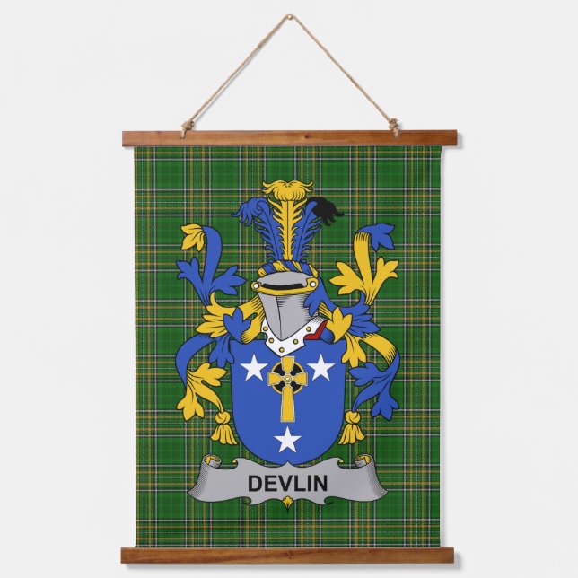 Irisches Devlin oder O_Devlin Wappen Familienwappe Wandteppich Mit Holzrahmen (Vorderseite)
