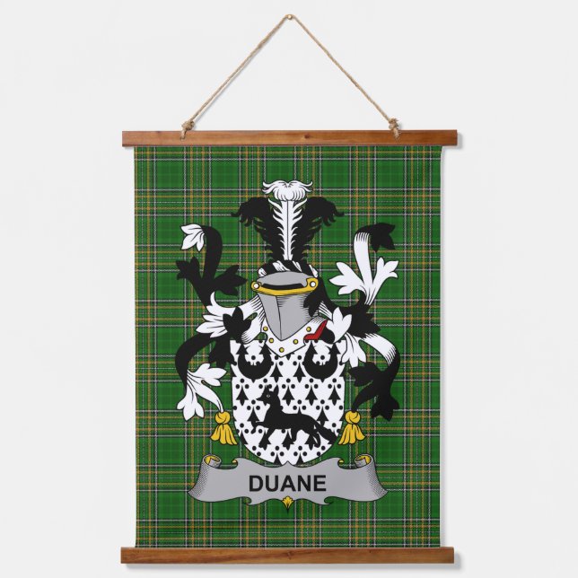 Irisches Duane oder O_Devine Wappen Familienwappen Wandteppich Mit Holzrahmen (Vorderseite)