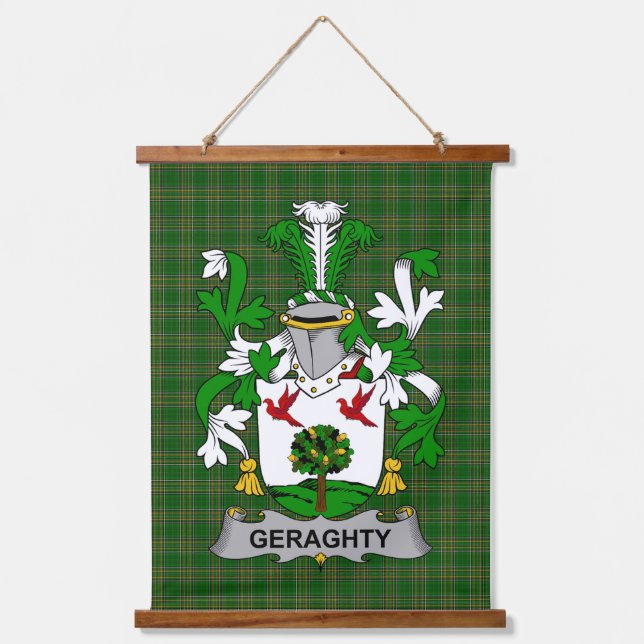 Irisches Geraghty oder McGarrity Wappen Familienwa Wandteppich Mit Holzrahmen (Vorderseite)