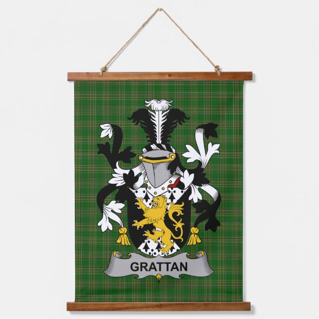 Irisches Grattan oder McGrattan Wappen Familienwap Wandteppich Mit Holzrahmen (Vorderseite)