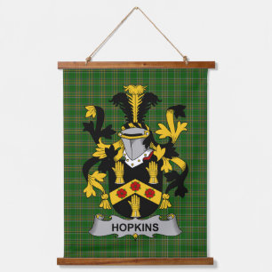 Irisches Hopkins-Wappen Familienwappen Wandteppich Mit Holzrahmen