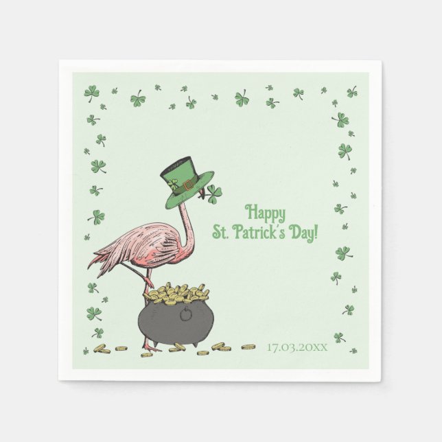Irisches Kleeblatt Flamingo St. Patrick’s Day Part Serviette (Vorderseite)