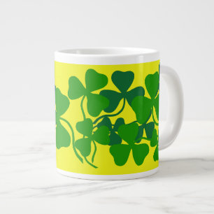 Irisches Kleeblatt, grünes Klee/gelbe Kaffeetasse/ Jumbo-Tasse