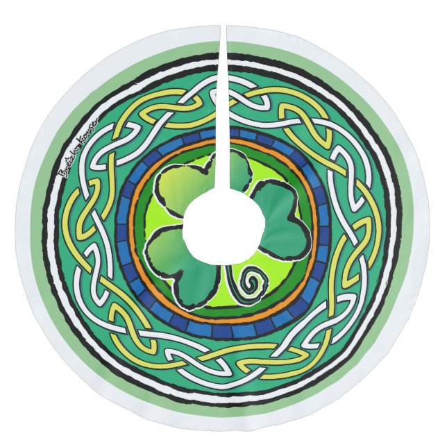 irisches Kleeblatt Polyester Weihnachtsbaumdecke (Vorderseite)