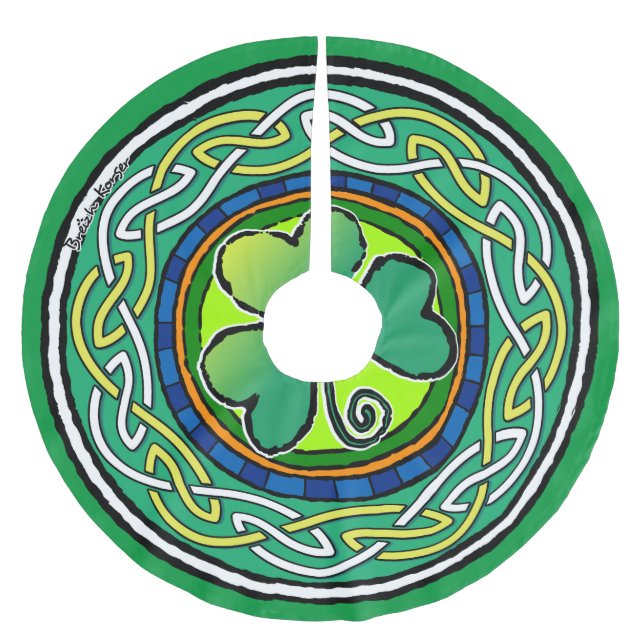 irisches Kleeblatt Polyester Weihnachtsbaumdecke (Vorderseite)