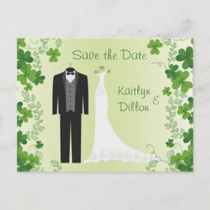 Irisches Kleeblatt, Smoking, Hochzeitskleid Save t Ankündigungspostkarte