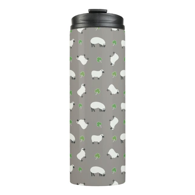 Irisches Kleeblatt-und Schaf-Muster Thermosbecher (Vorderseite)