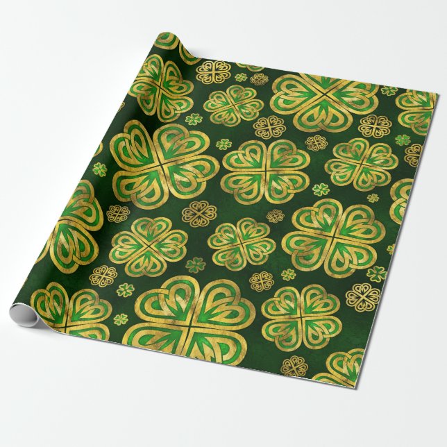 Irisches Kleeblatt Vierblatt Lucky Clover Pattern Geschenkpapier (Ungerollt)