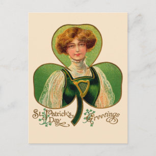 Irisches Mädchen St. Patrick's Day Vintage Postkar Postkarte
