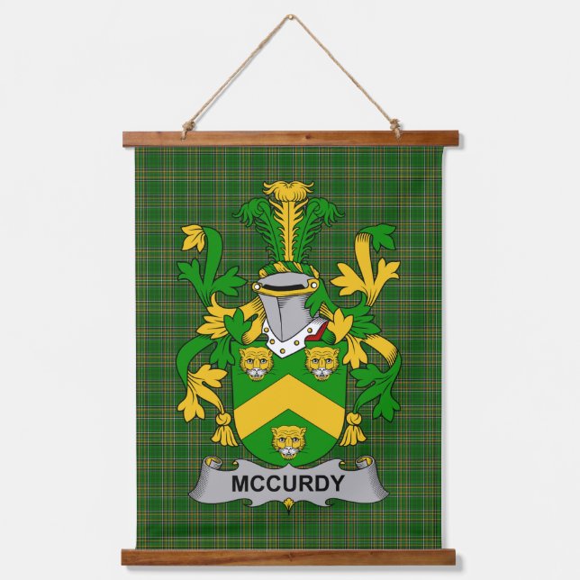 Irisches McCurdy oder Curdy Wappen Familienwappen Wandteppich Mit Holzrahmen (Vorderseite)