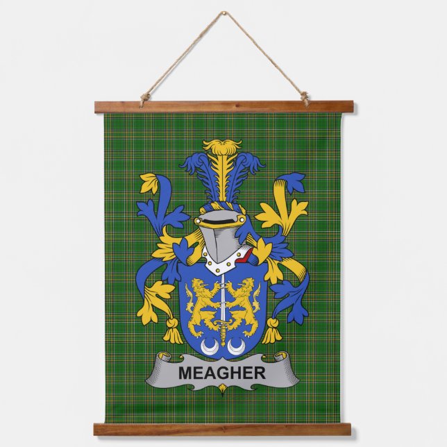 Irisches Meagher oder O_Maher Wappen Familienwappe Wandteppich Mit Holzrahmen (Vorderseite)