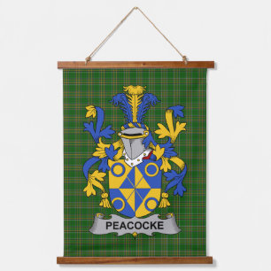 Irisches Peacocke-Wappen Familienwappen Wandteppich Mit Holzrahmen