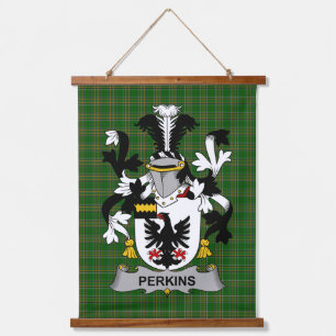 Irisches Perkins-Wappen Familienwappen Wandteppich Mit Holzrahmen