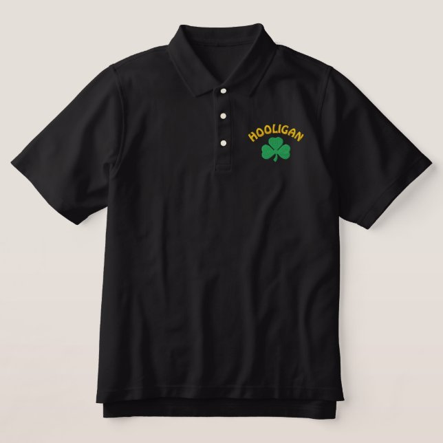 Irisches Rowdy-Schwarz-Polo-Shirt (Design Vorderseite)