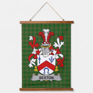 Irisches Sexton-Wappen Familienwappen Wandteppich Mit Holzrahmen