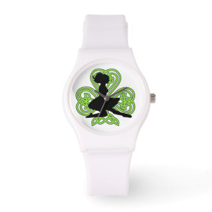 Irisches Tanzen-Kleeblatt-keltische Knoten-Uhr Armbanduhr