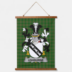 Irisches Ushburne-Wappen Familienwappen Wandteppich Mit Holzrahmen