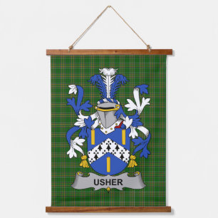 Irisches Usher-Wappen Familienwappen Wandteppich Mit Holzrahmen