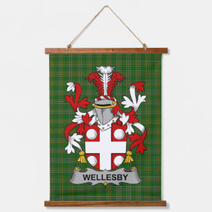 Irisches Wellesby-Wappen Familienwappen Wandteppich Mit Holzrahmen