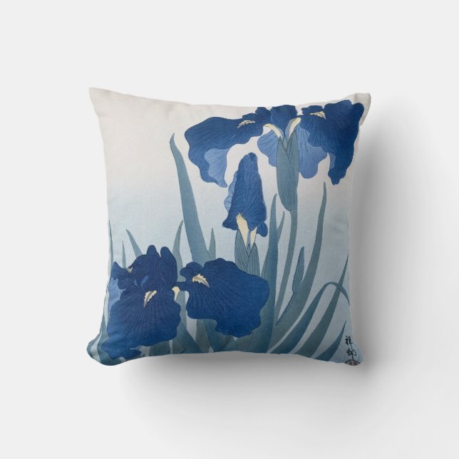 Irises (Dark Blue) von Ohara Koson Kissen (Vorderseite)